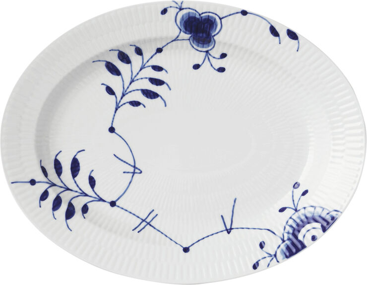 Royal Copenhagen Blå Mega Riflet 30,5 cm. fad Hvid, blå