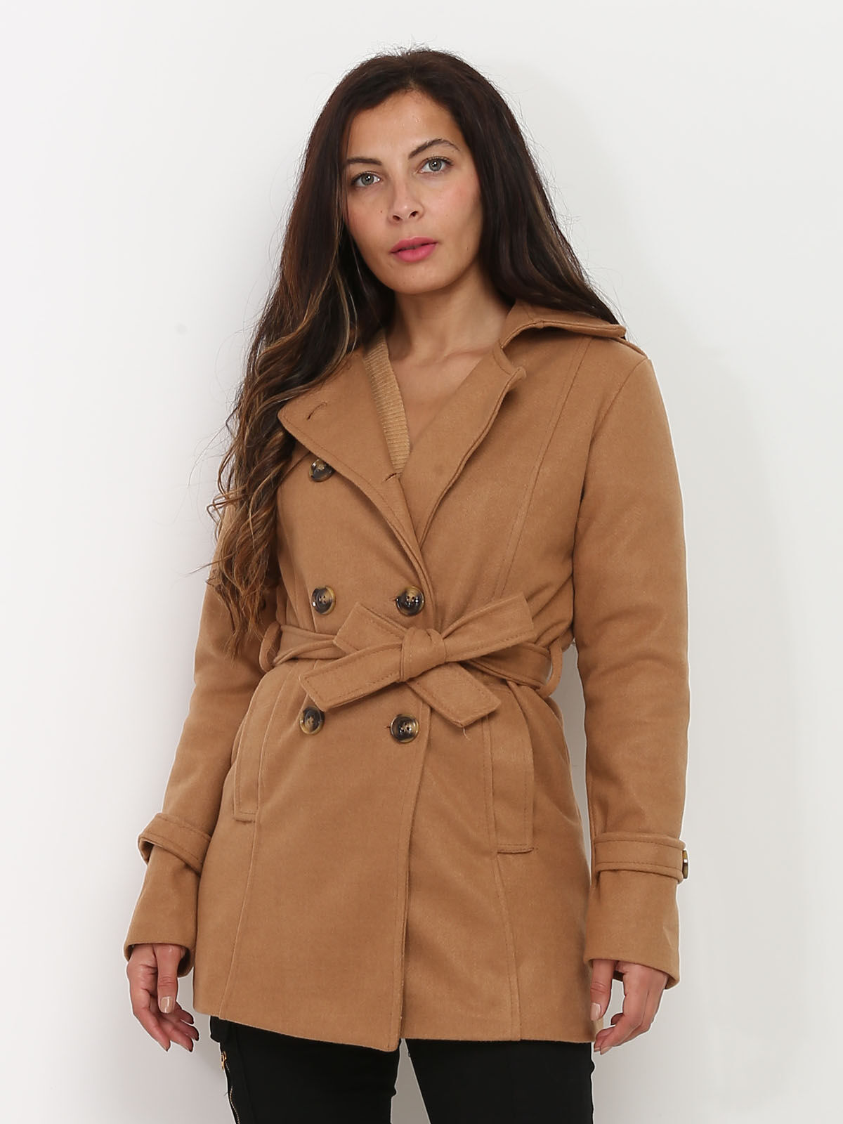 Manteau court ceinturé- Camel