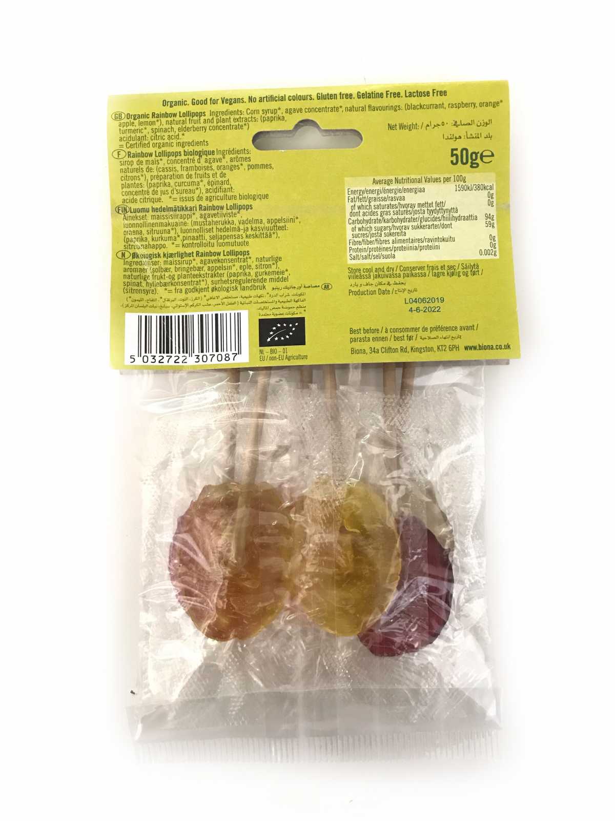 Pirulitos de Frutas Orgânicas Biona Organic Sem Adição de Açúcar 6 unidades