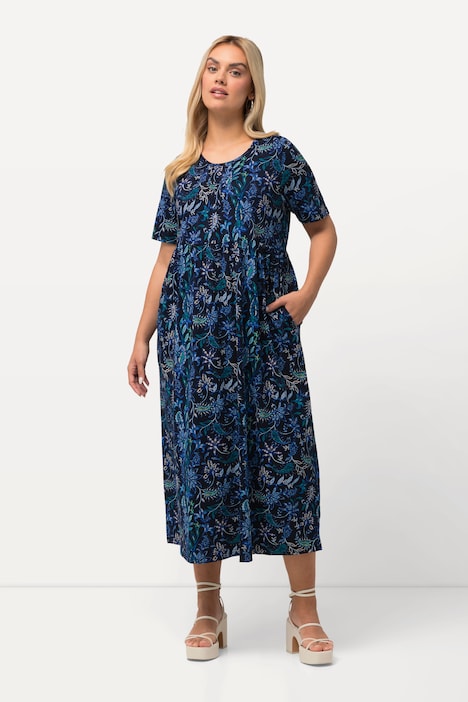 Midikleid, A-Linie, Zierfalten, Rundhals, Halbarm