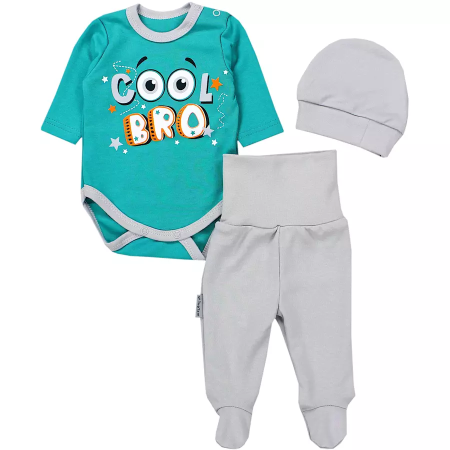 TupTam Baby Bekleidungsset Langarmbody Hose Mütze3 teilig graugrün