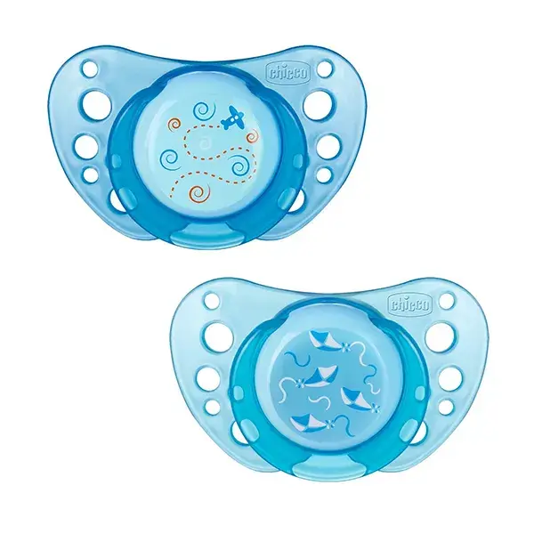 Chupeta de silicone Chicco Physio Forma Air +0m com estampa de avião e urso, pacote com 2 unidades + caixa esterilizadora