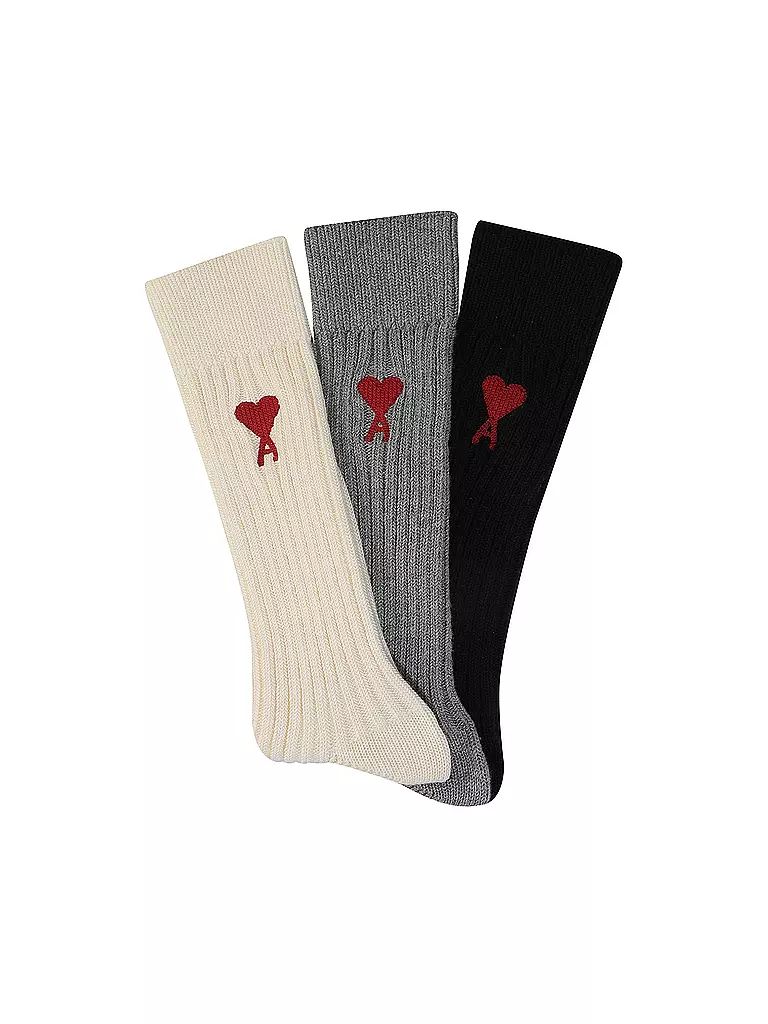 AMI PARIS Socken 3-er Pkg. offwhite/grey/black bunt
