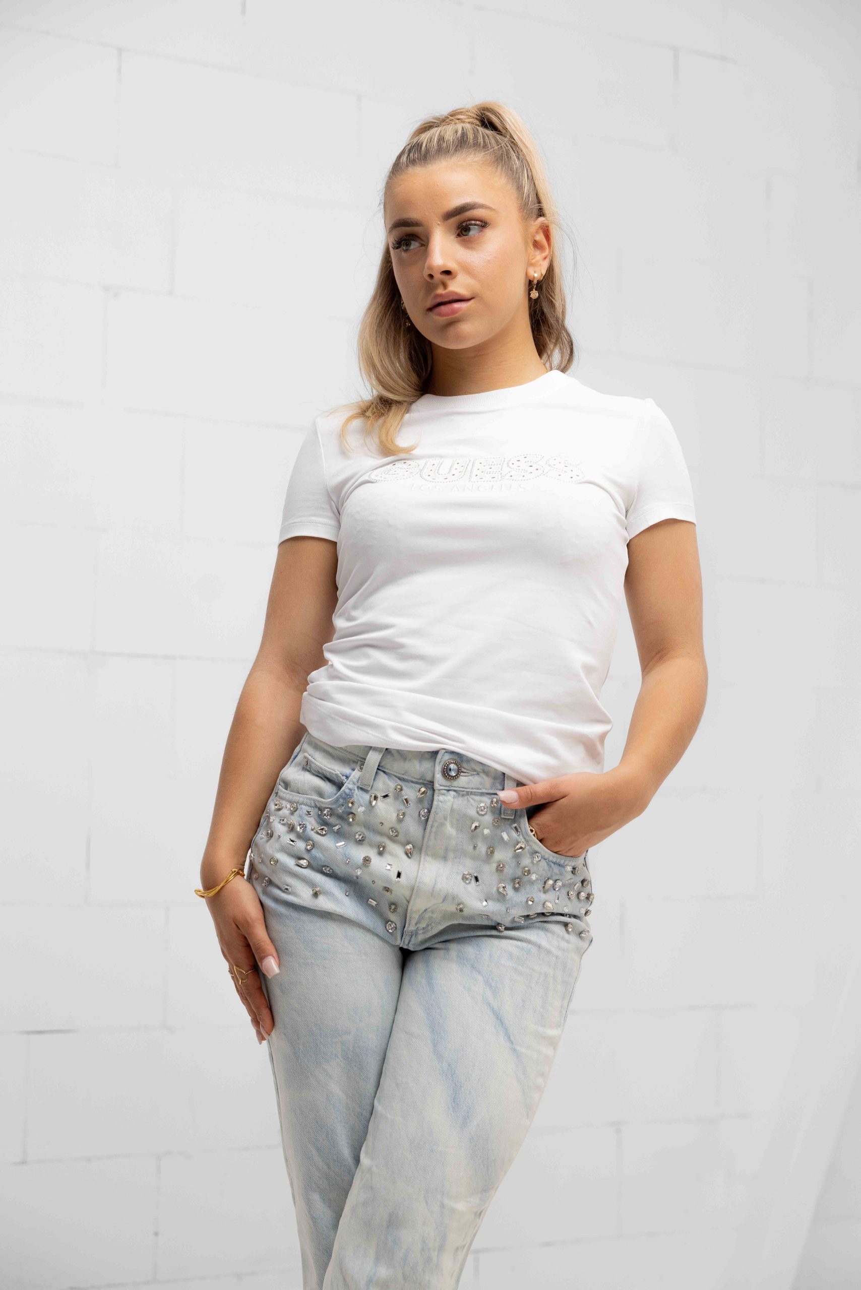 Guess Sangallo T-Shirt Dames Wit