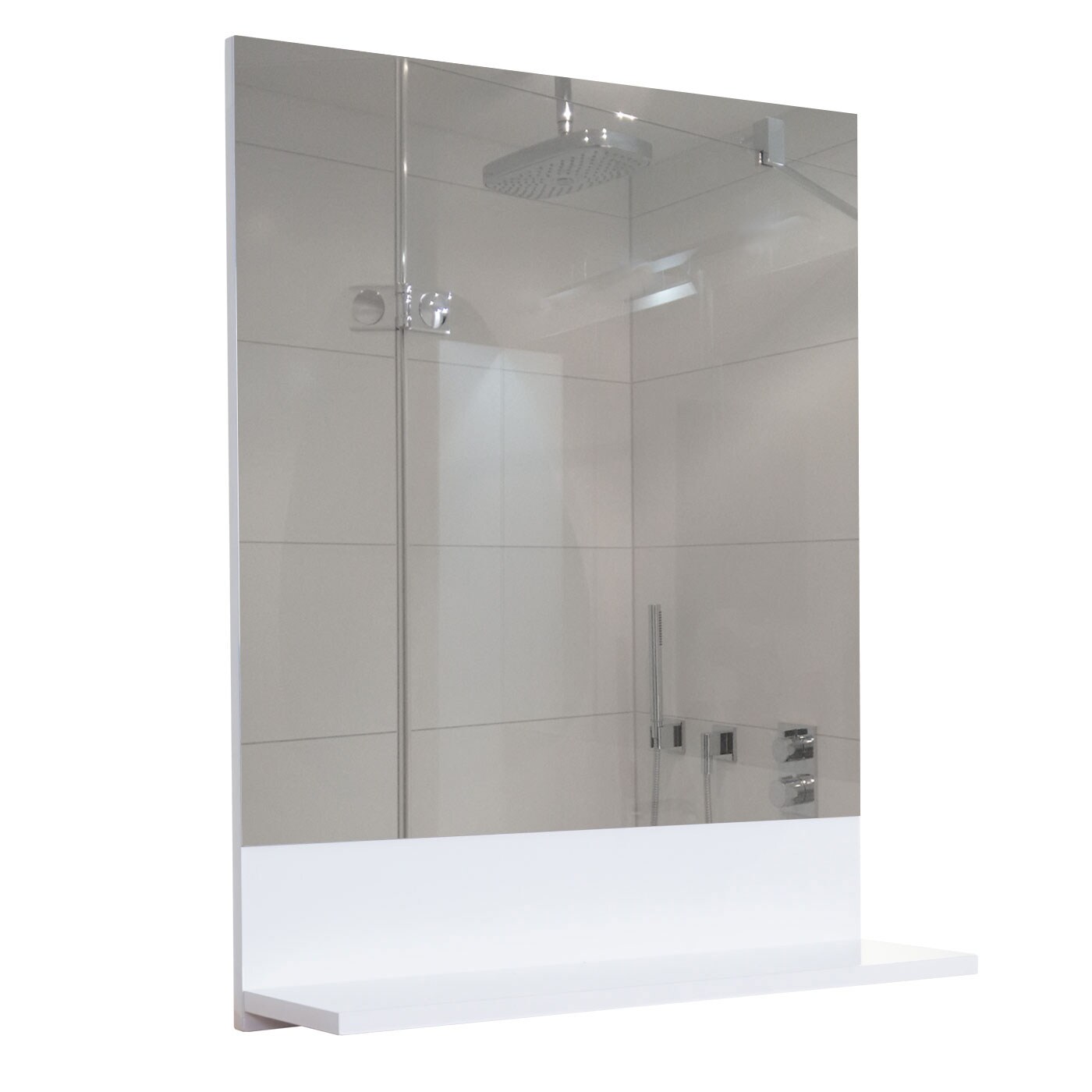 Wandspiegel mit Ablage MCW-B19, Badspiegel Badezimmer, hochglanz 75x60cm ~ weiß