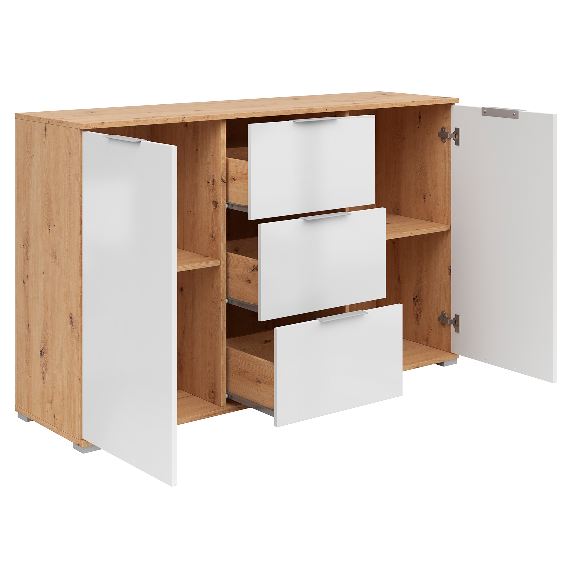 Sideboard - weiß Glanz - Artisan Eiche - 135 cm breit