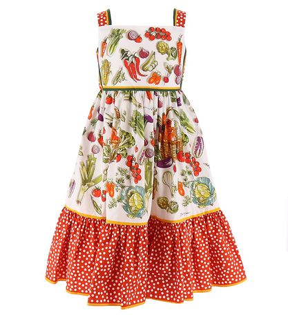 Dolce & Gabbana Kjole - Capri - Hvid/Rød m.  Grøntsager