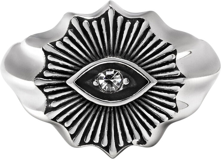 Nialaya Men's Vintage Evil Eye Ring with Clear Crystal Silver