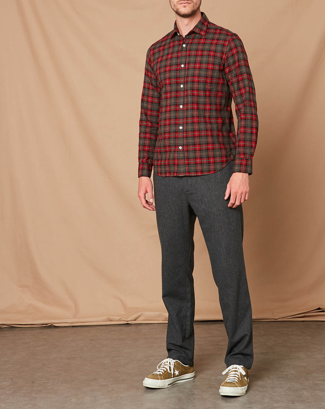 Hartford Chemise Slim Storm rouge/noir/écru/camel/gris