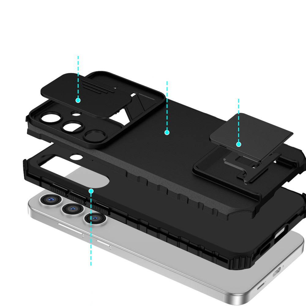 Samsung Galaxy S24 Hybrid Outdoor Hardcase Hülle mit Cam-Slider   Kickstand - Schwarz (Matt)
