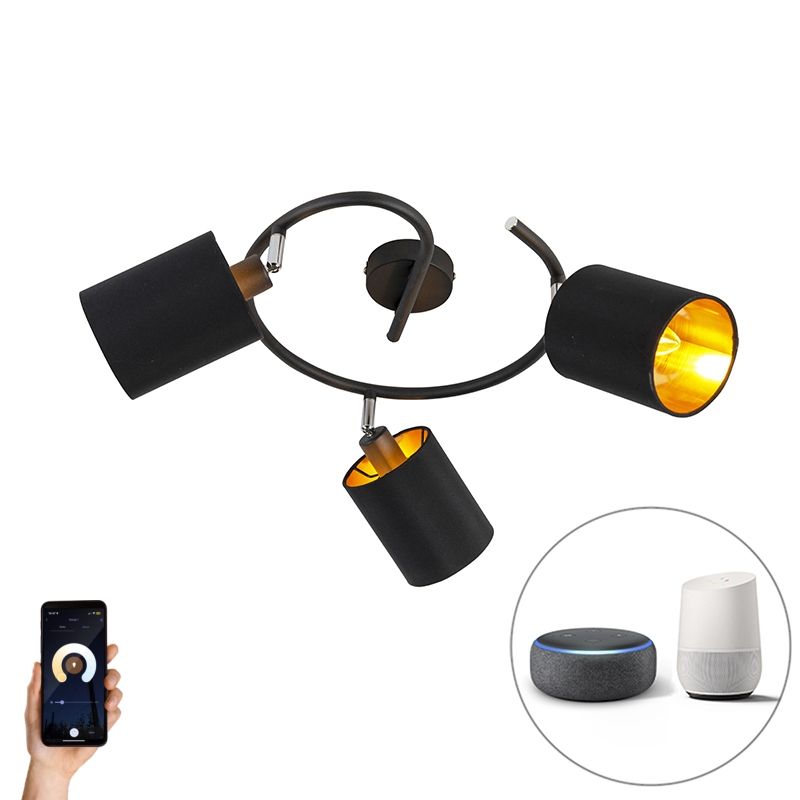 Smart moderne plafondlamp zwart incl. 3 WiFi B35 - Lofty