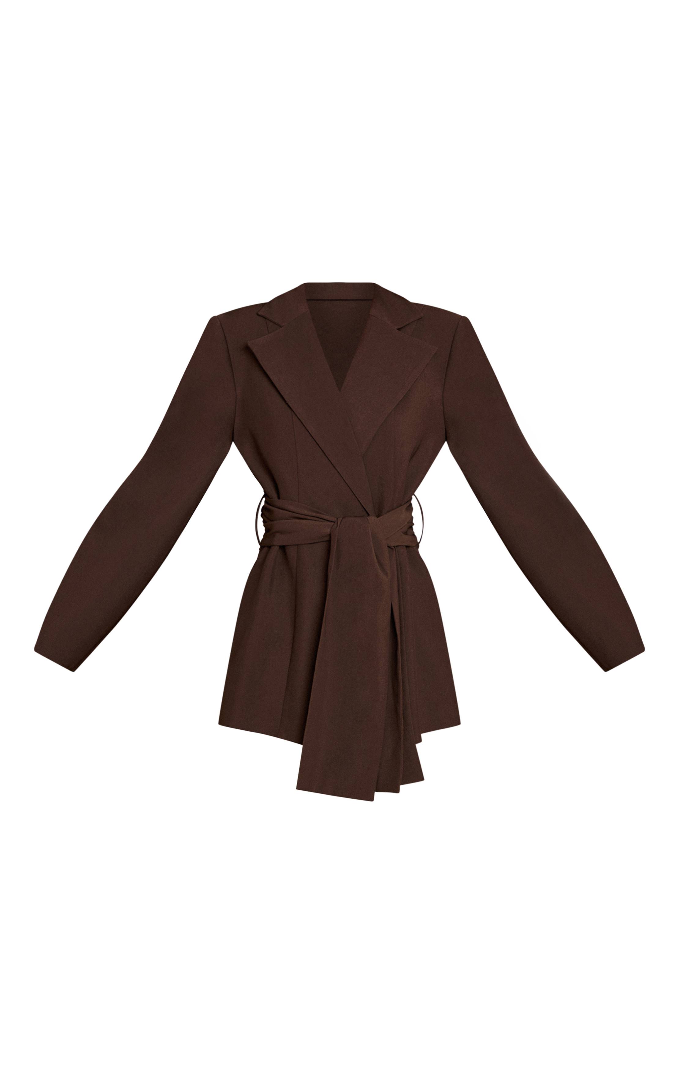 Chocolat Blazer Ceinturé Taille Froncée À Enroulement