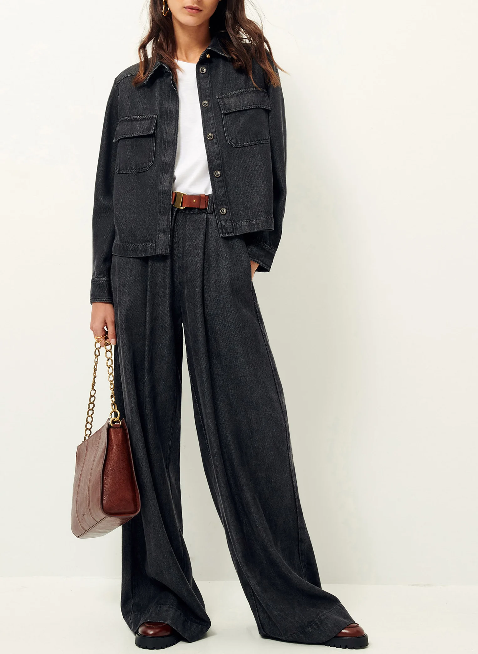 GUGGEN - Veste col classique effet jean | Noir