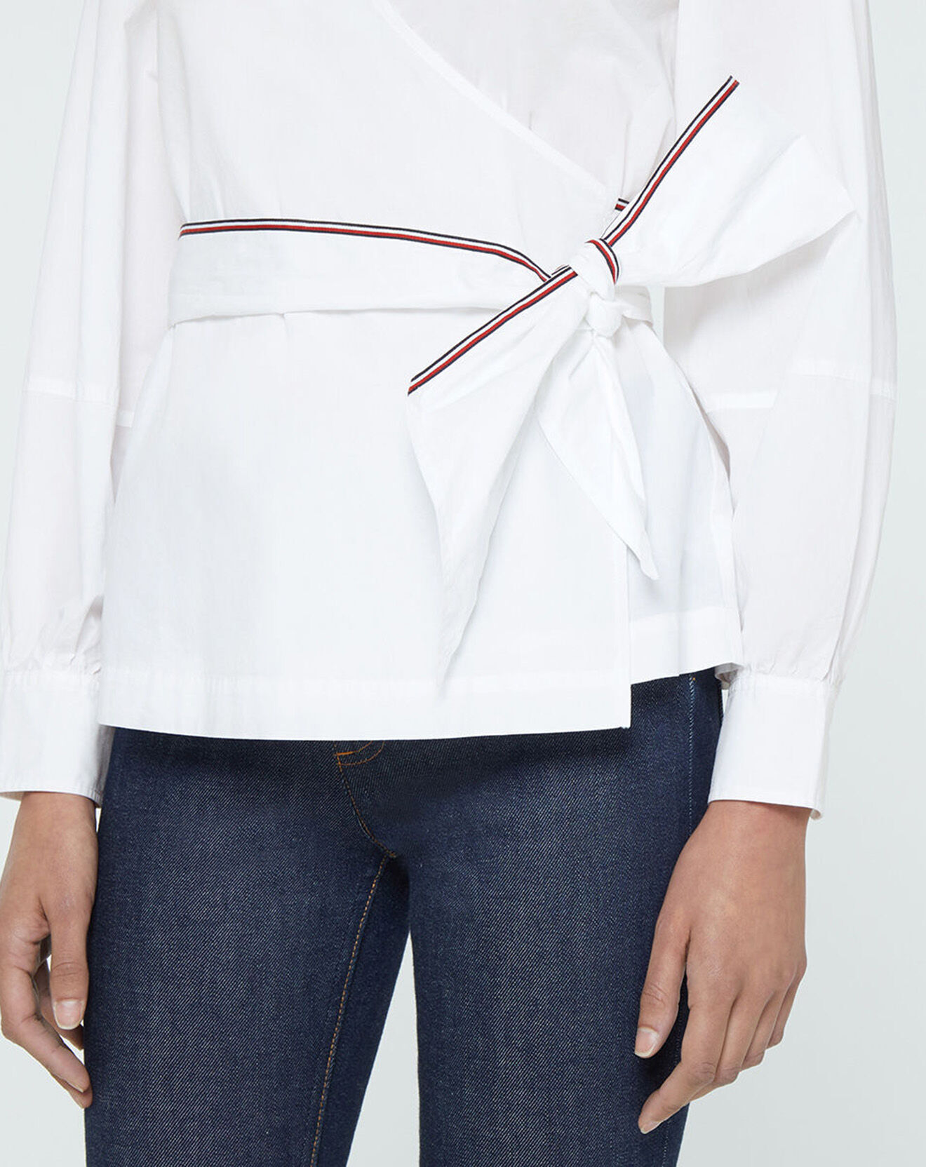 Tommy Hilfiger Blouse 100% Coton Bio Abo Stripe Wrap blanche