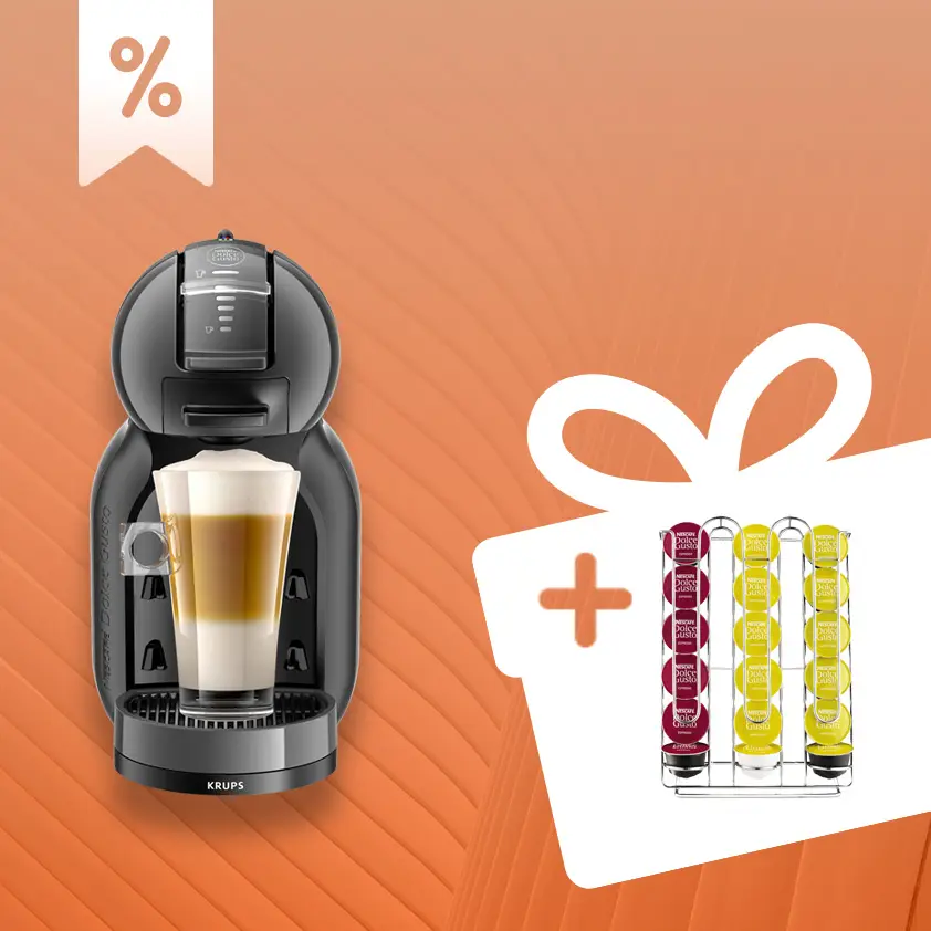 Set: Mini Me Kapselkaffeemaschine schwarz & anthrazit und Kapselhalter