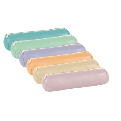 Trousse ronde Oxford - 1 compartiment - cuir irisé - disponible dans différentes couleurs pastels