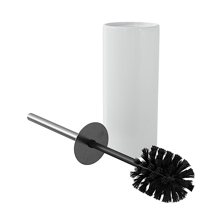 Brosse WC et support GoodHome Koros céramique manche en acier inoxydable coloris blanc