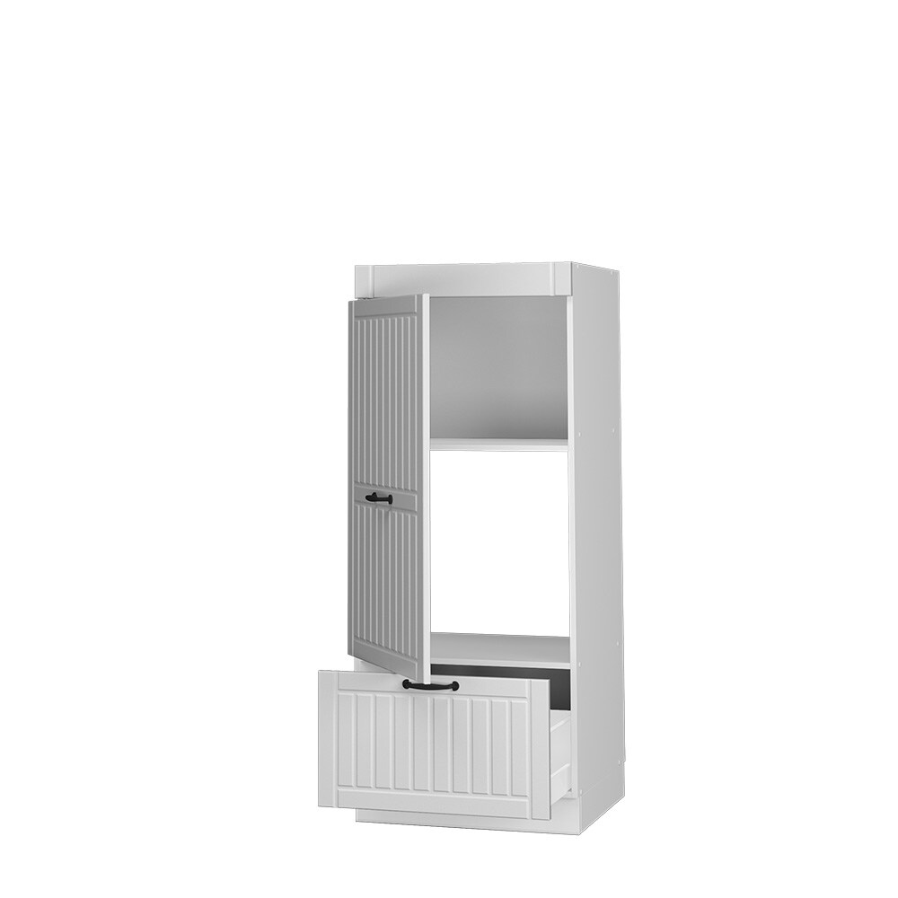 Vicco Mikrowellenumbauschrank Küchenschrank Küchenmöbel Fame-Line Landhaus Weiß 60 cm Küche Einbauküche Blende Hochschrank Schublade Mikrowelle Backofen Küchenzeile