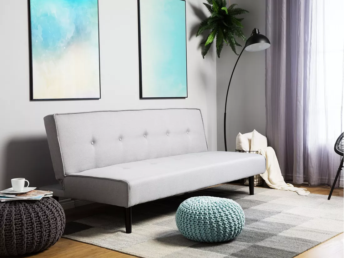Canapé convertible 3 places en tissu gris clair VISBY