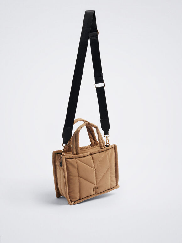 Bolsa de nylon com pingente - Cor de camelo
