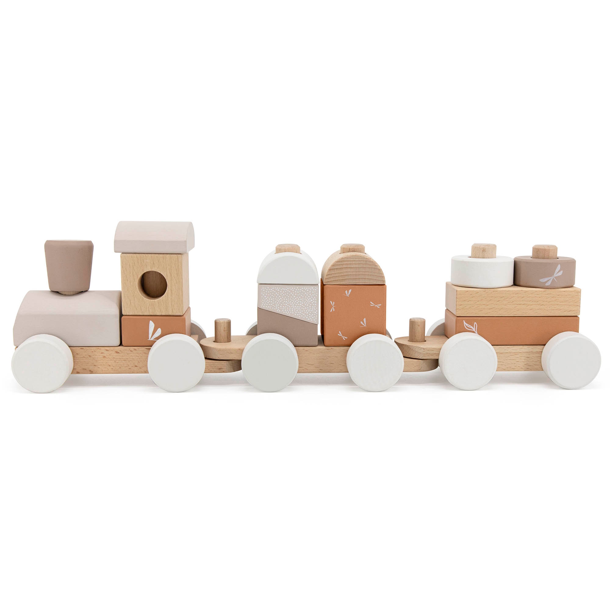 Label Label houten blokken trein beige