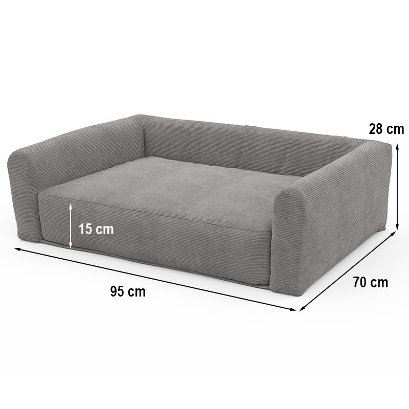 Panier pour chien leonard en tissu velours côtelé gris taille l