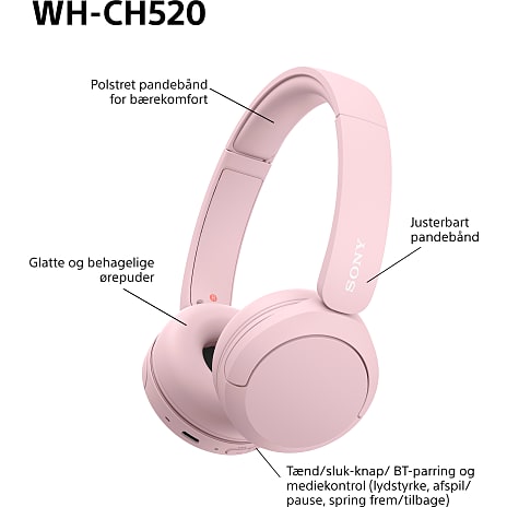 Sony WH-CH520 trådløse over-ear høretelefoner - lyserød