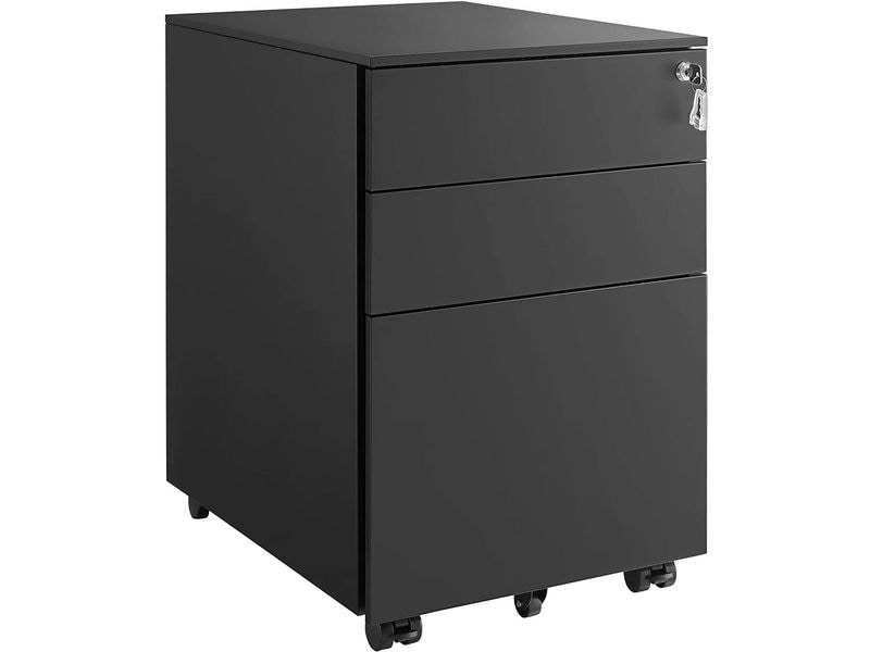 Songmics Rollcontainer, 39.0 x 52.0 x 60.0 cm, Schwarz Rollcontainer mit 3 Schubladen für Dokumente