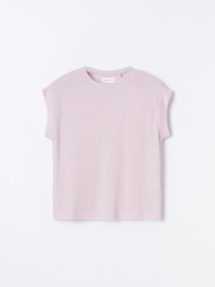 Camiseta texturizada de manga curta - Rosa
