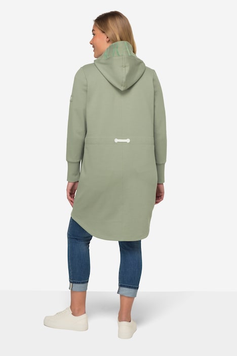 Sweatjacke, lang geschnitten, Kapuze, Taillen-Tunnelzug hinten, Langarm