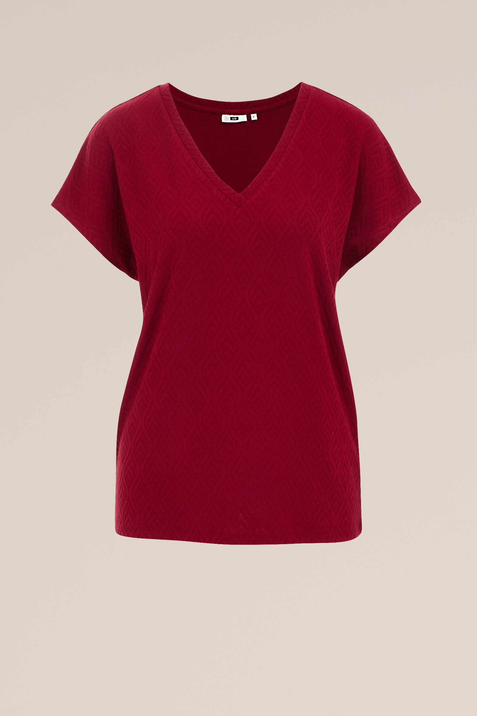 T-shirt met jacquard-dessin WE Fashion Donkerrood