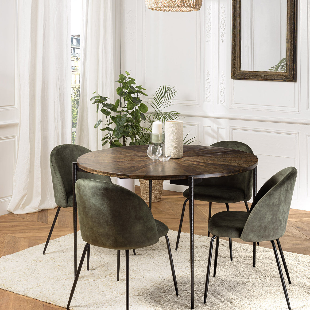 Macabane Table à manger ronde en bois recyclé Kiara bois - 120x120x78 cm