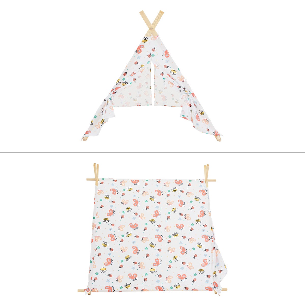 ECD Duitsland Tipi Speeltent voor Kinderen 117x108x105 cm, Indianentent Wit met Kleurrijke Motieven, Binnen/Buiten, Tipi Kindertent met 2 Deuren en een Raam, Kinderkamer Speelhuisje voor Meisjes/Jongens