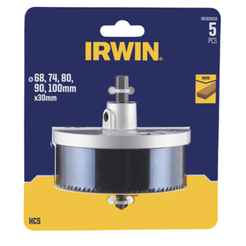 Irwin gatzag voor hout en gipsplaat 5-delig Ø68/74/80/90/100 mm lengte 30 mm