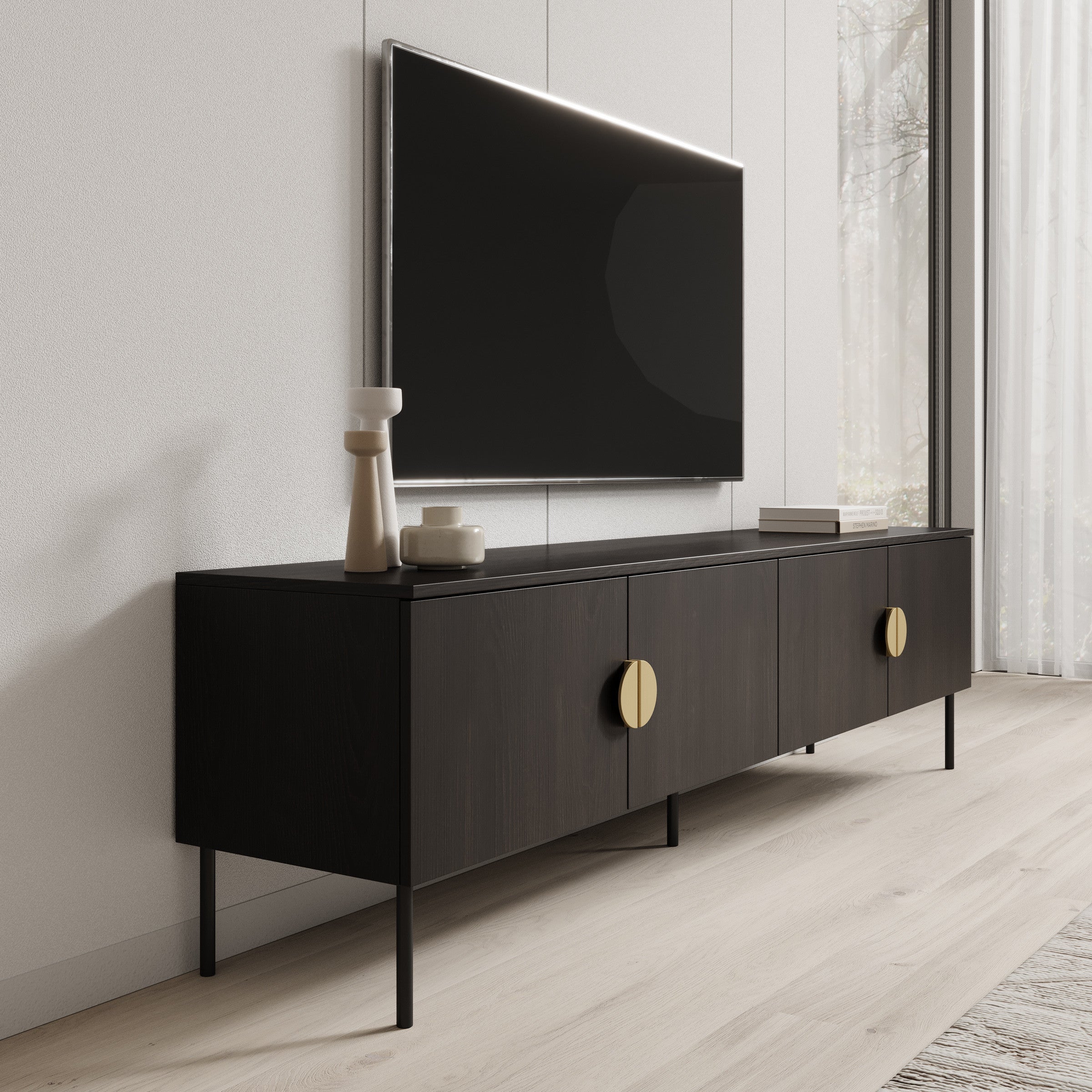 Meubella - TV-Meubel Monor - Zwart eiken - 200 cm
