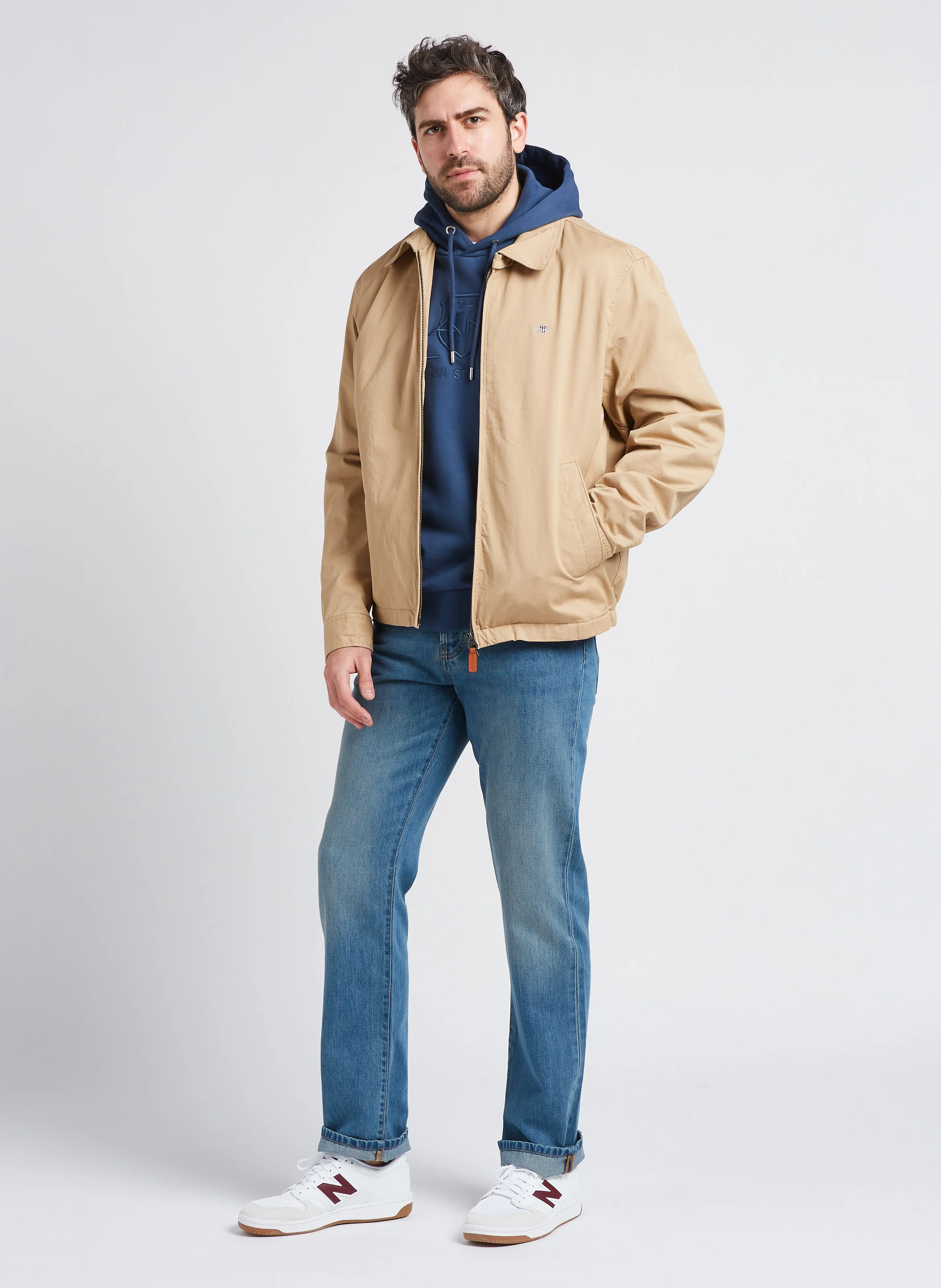 Coupe-vent droit brodé à col classique en coton | Kaki