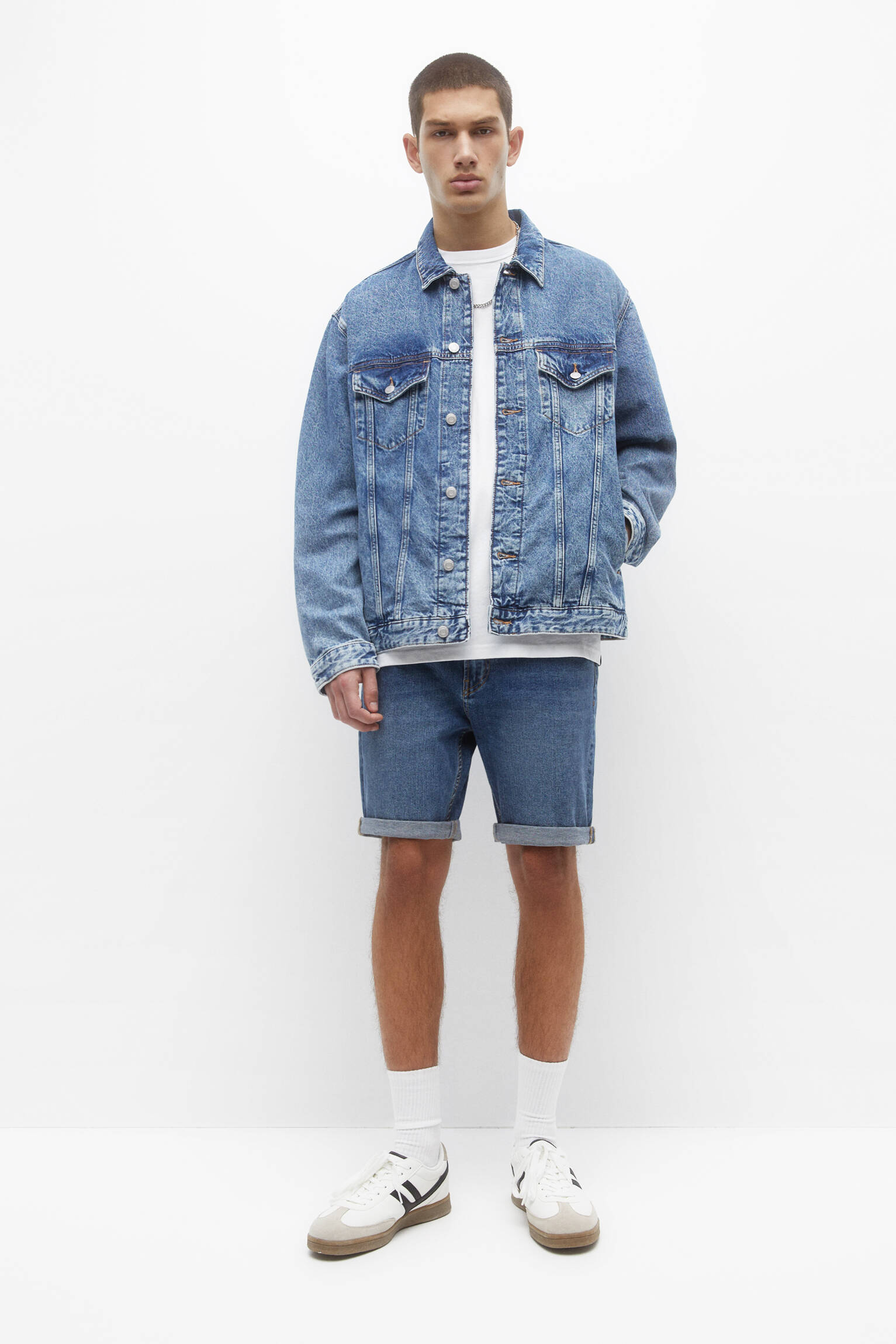 Bermuda jeans slim - azul marinho