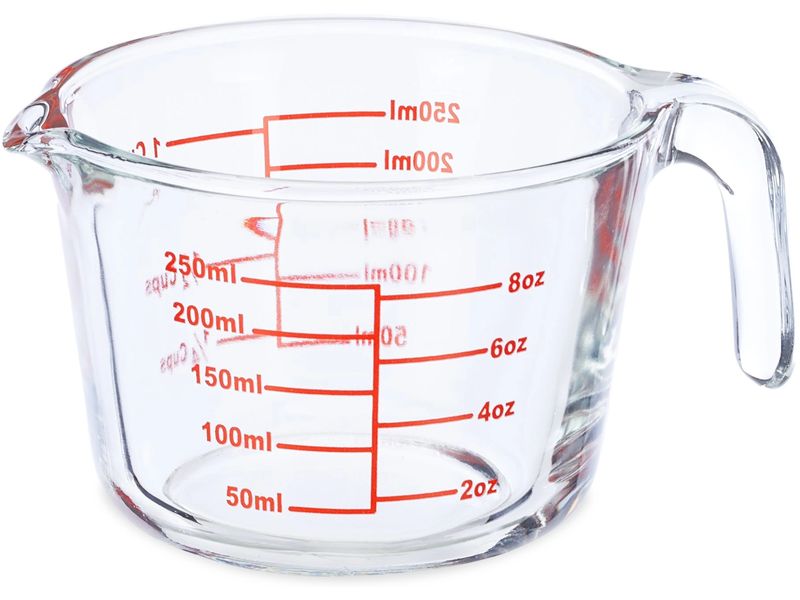 relaxdays Messbecher 250 ml, Rot/Transparent Glasmessbecher