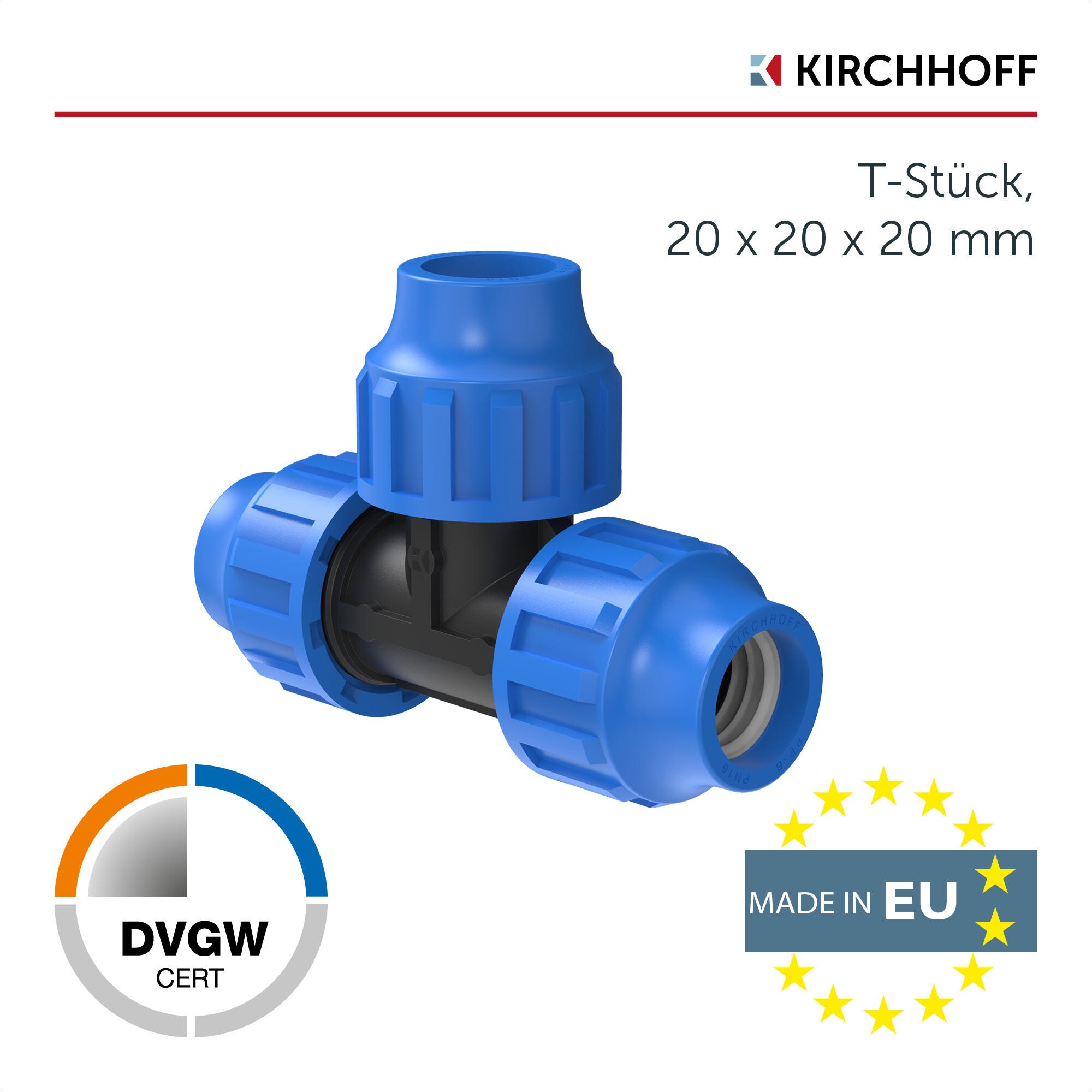 KIRCHHOFF T-Stück, 20 x 20 x 20 mm für HDPE Bewässerungssystem, Gartenbewässerung Made in EU