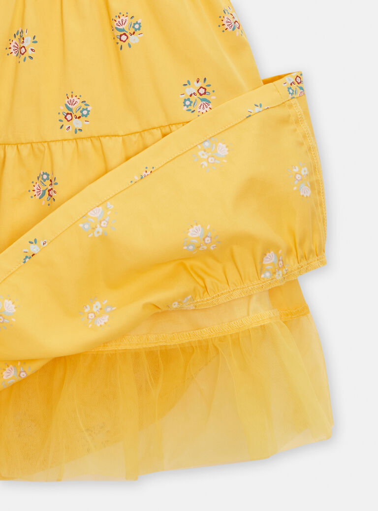 Robe jaune imprimé bouquet de fleurs pour fille