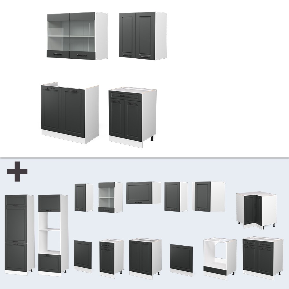 Vicco Küchenzeile Küchenblock Einbauküche R-Line Single Weiß Landhaus Anthrazit