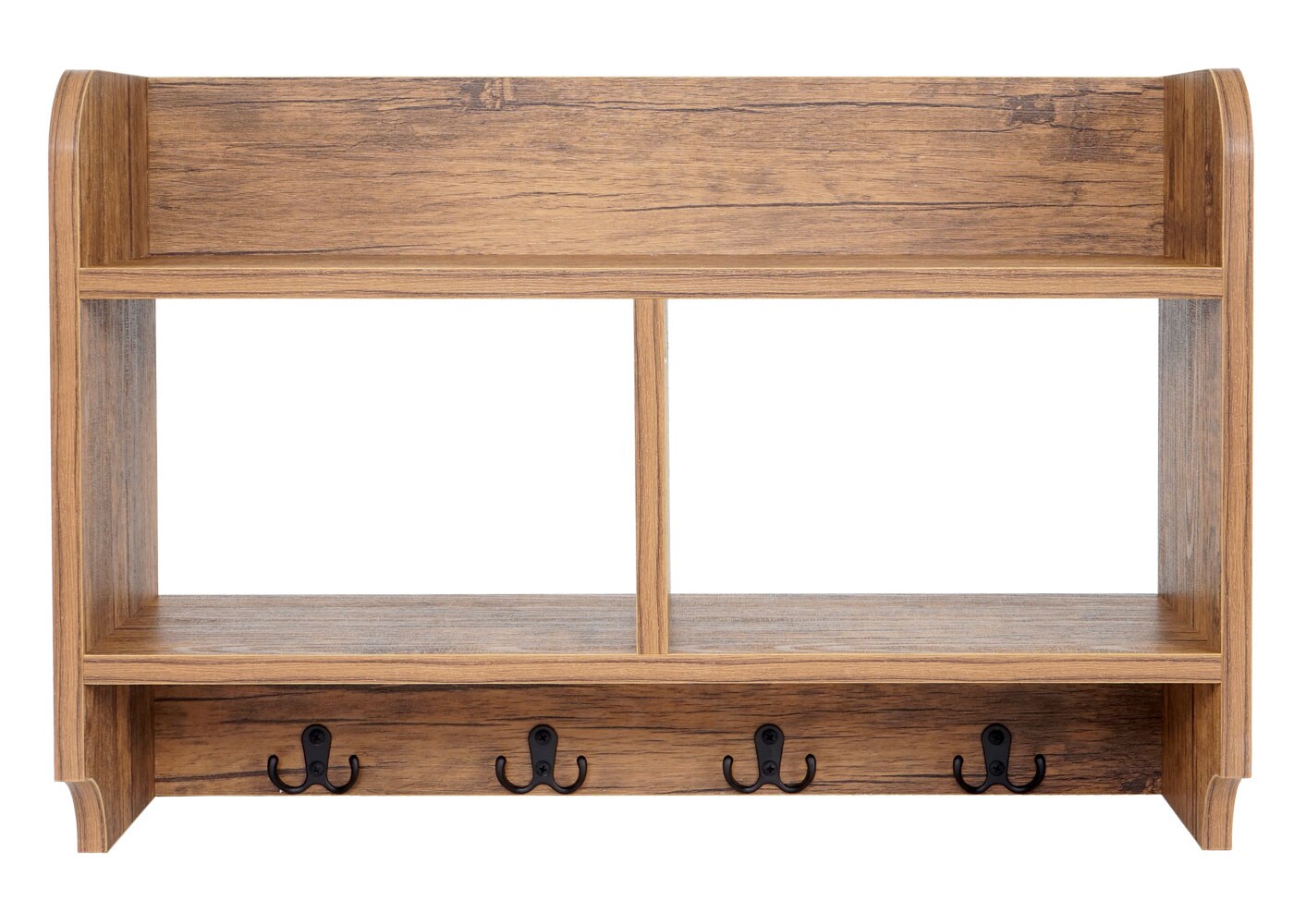 Wandgarderobe MCW-C68, Garderobe Regal, 4 Haken 2 Regalfächer, 41x60x19cm 3D-Struktur ~ Wildeiche-Optik