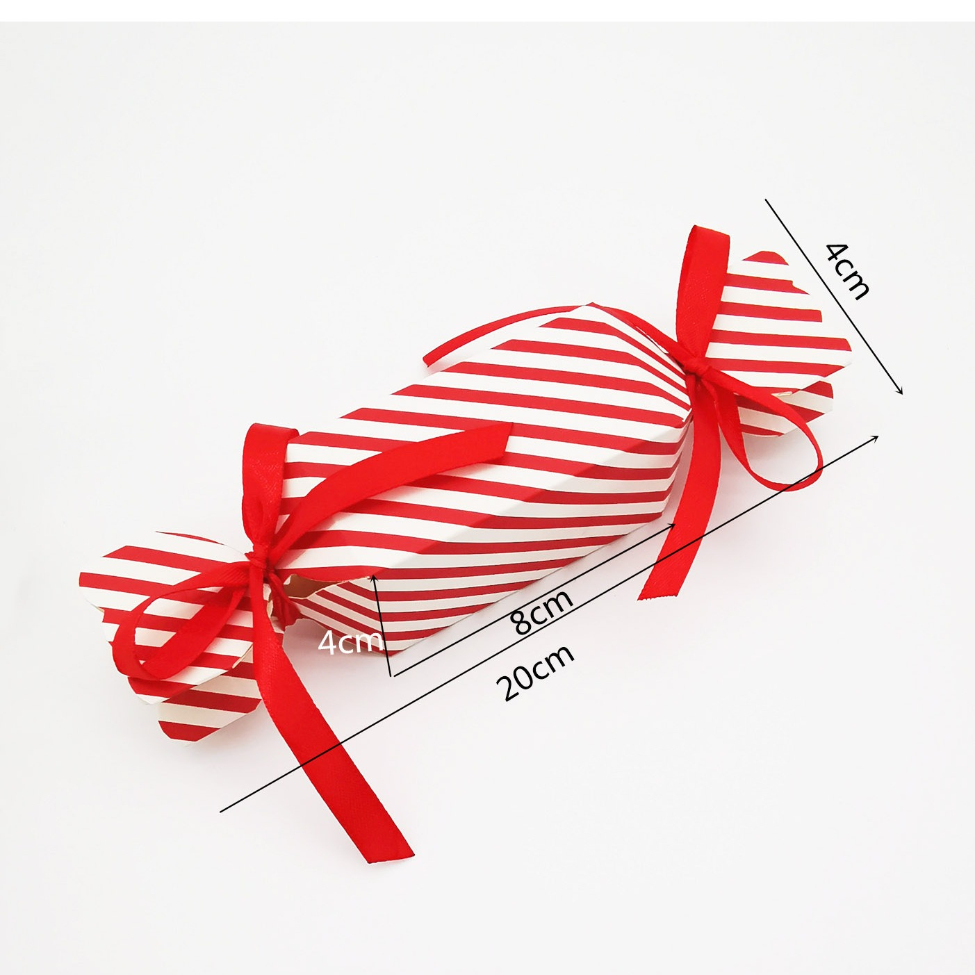 (50er Set) 8x4cm Mini Geschenk Schachtel Gestreifte Bonbon Gift Box inkl. Schleifen - Rot / Weiss