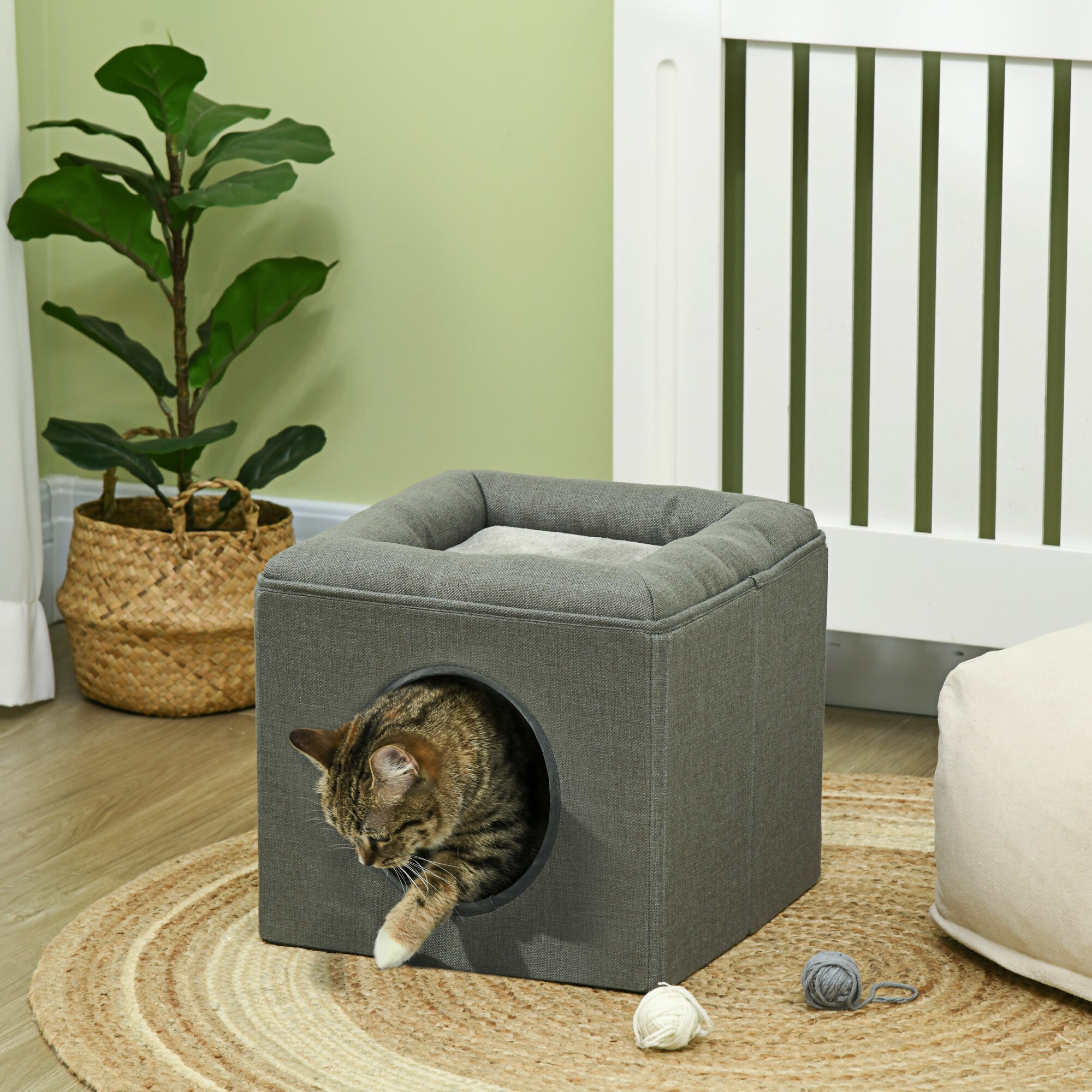 PawHut Katzenhöhle mit weichem Kissen grün 36,5L x 36,5B x 33Hcm