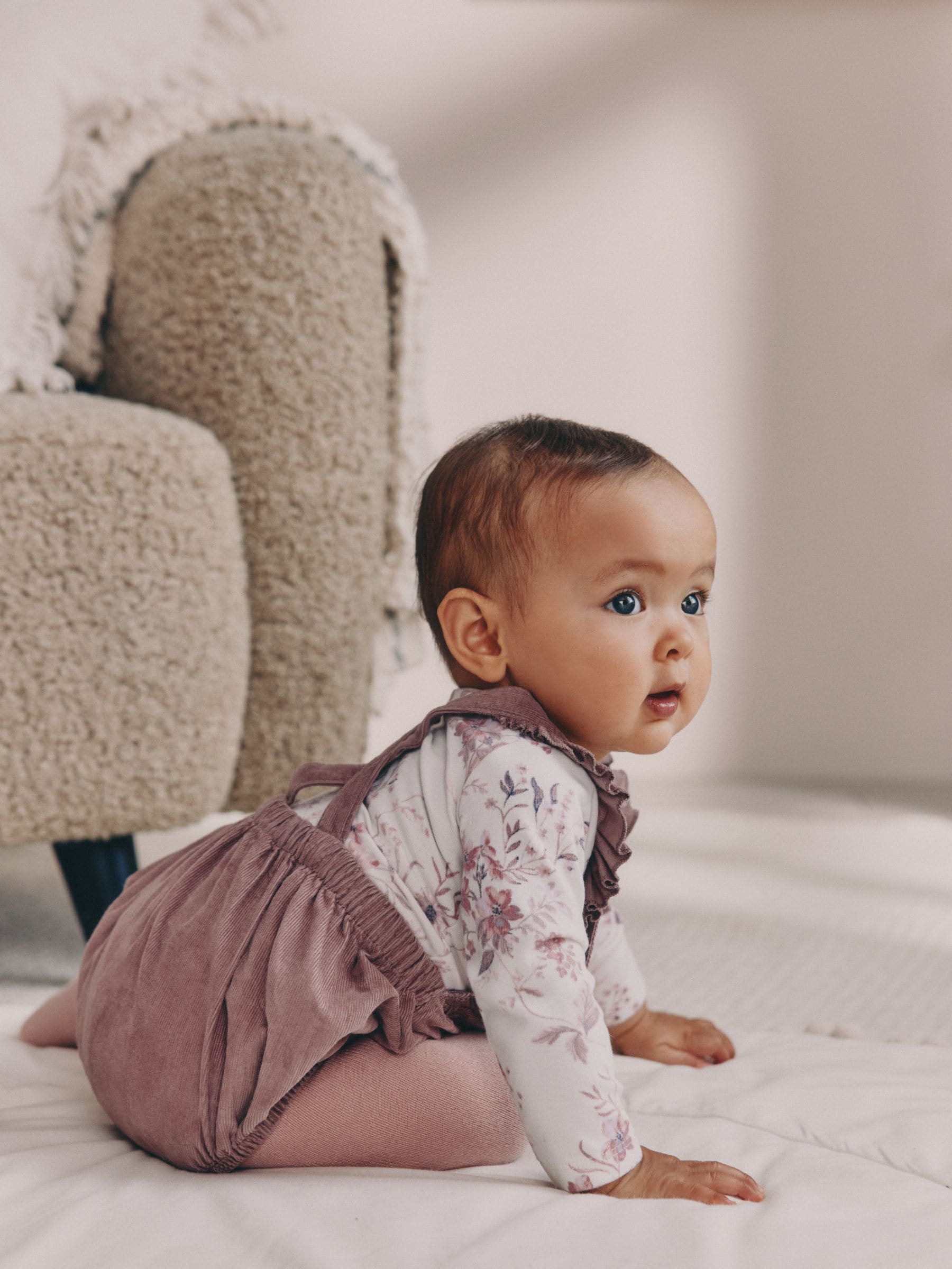 Paars/wit - Corduroy Baby Rompertje en Bodysuit met Lange mouwen en Panty's 3 -delige Set (0mnd -2jr)