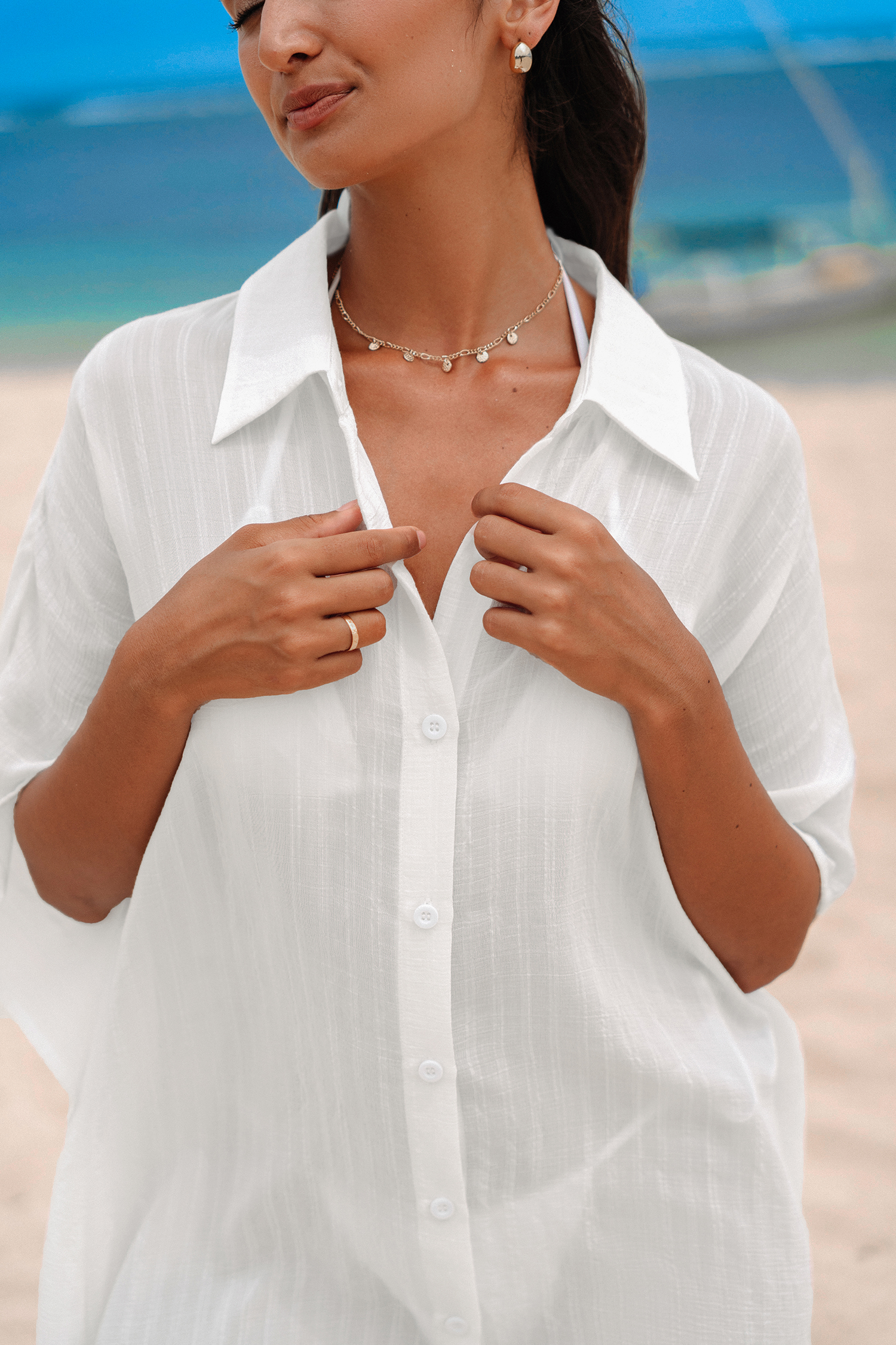 Robe cover up à boutons et manches dolman
