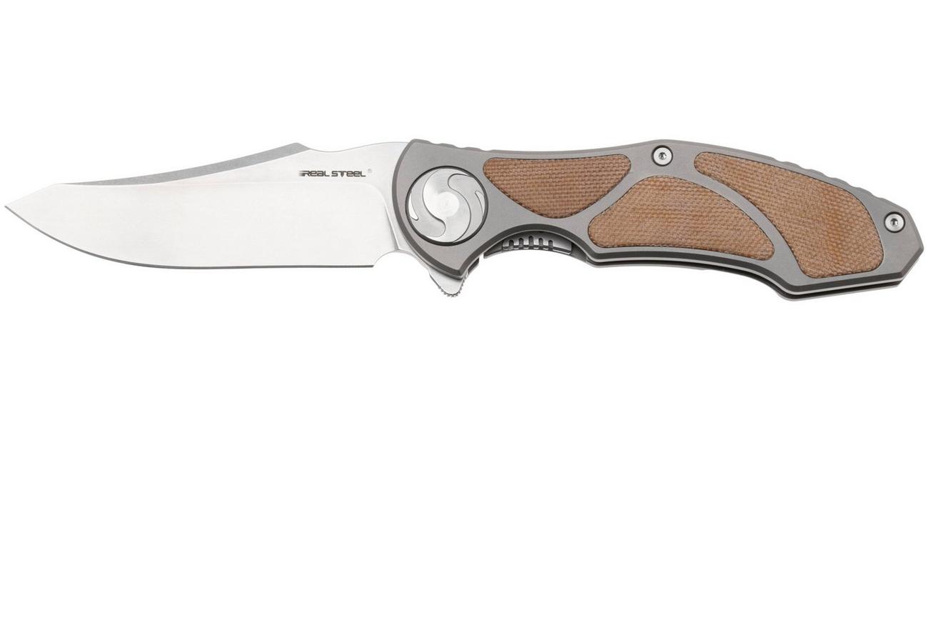 Real Steel Exorcist 9421, Stonewashed CPM S35VN, Sandblasted Titanium, Natural Micarta Inlays zakmes, Carson Huang design