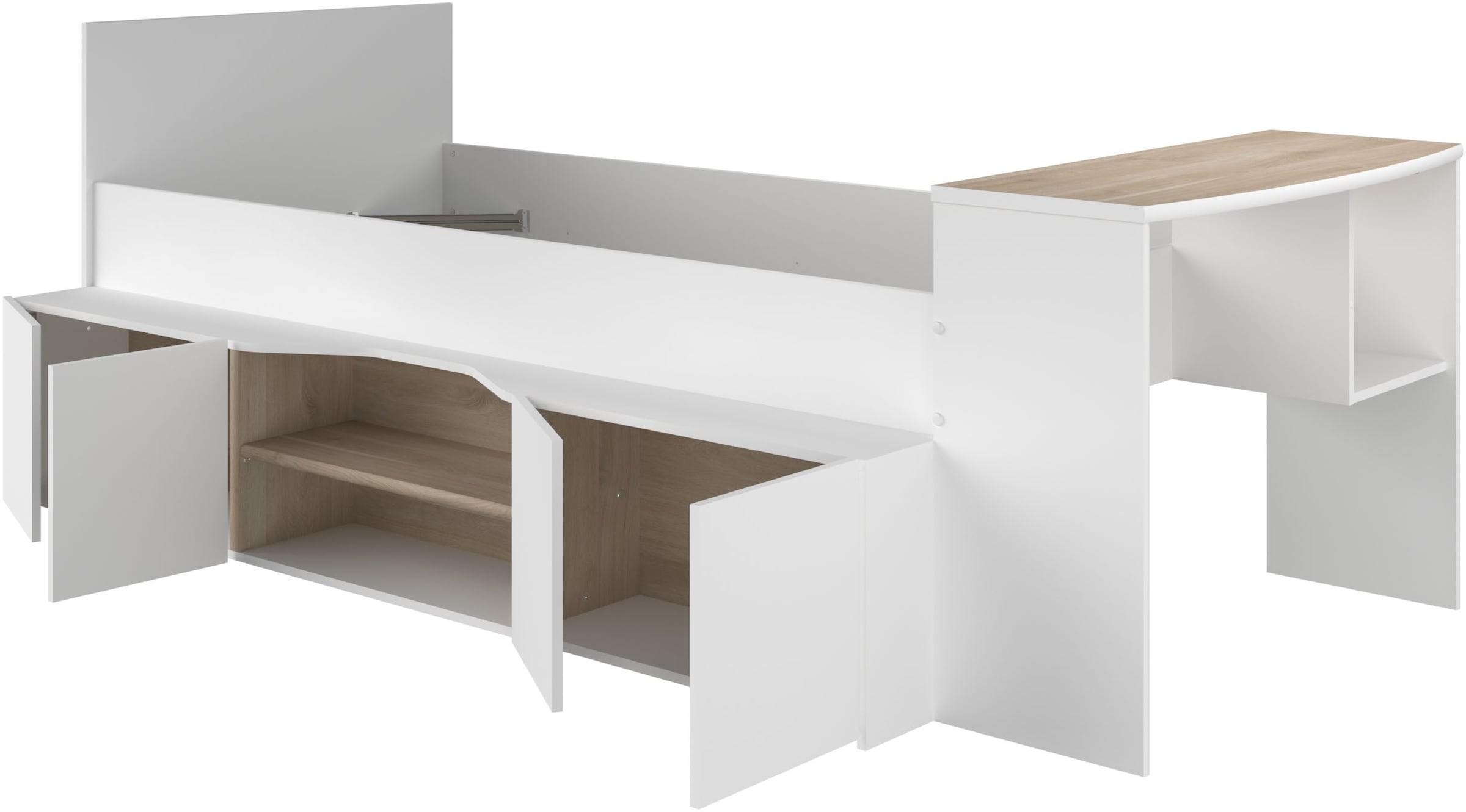 Parisot Hochbett »Cleo« 1 Stk. tlg. Schreibtisch beidseitig anbaubar, viel Stauraum, für Jungen & Mädchen
