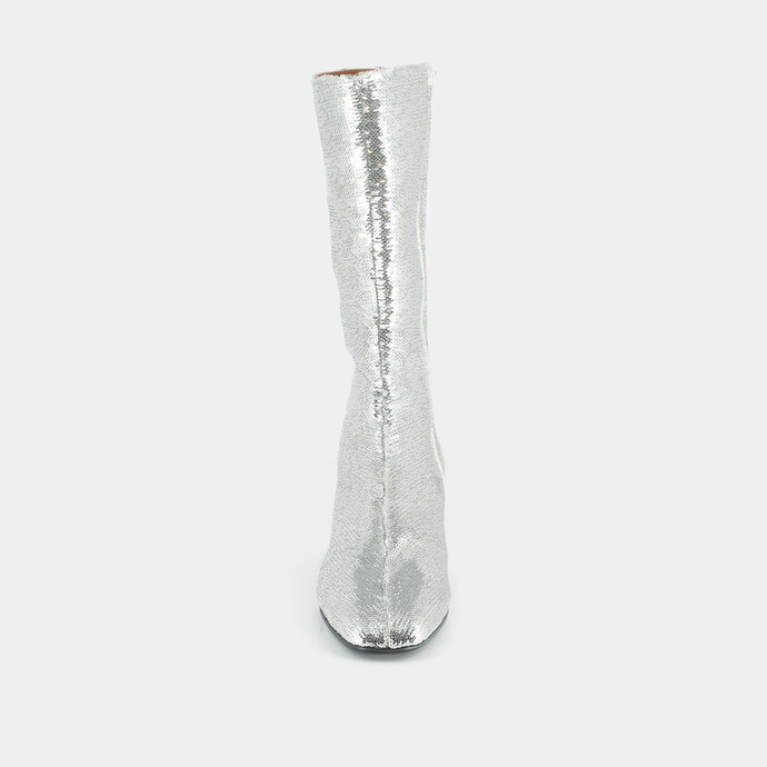 Bottes à talons et bouts pointus  en sequins argent