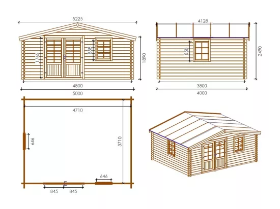 Abri de jardin en bois - 20m2 - 5x4m - Traité - Ep. 45mm - Couleur: marron - DOM376 - ALTANKA